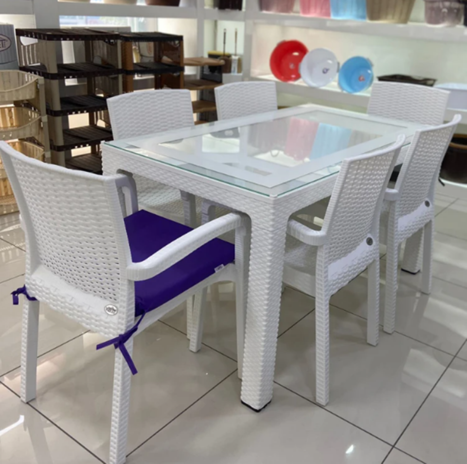 6 Kişilik Rattan Bahçe Balkon Masa Takımı 6 Adet Victor Koltuk 90x150 Camlı Set A Plus Large