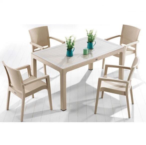 Rattan Bahçe Balkon Masa Takımı 4 Kişilik Victor Koltuk 90x150cm Camlı Set Pro 1. Kalite
