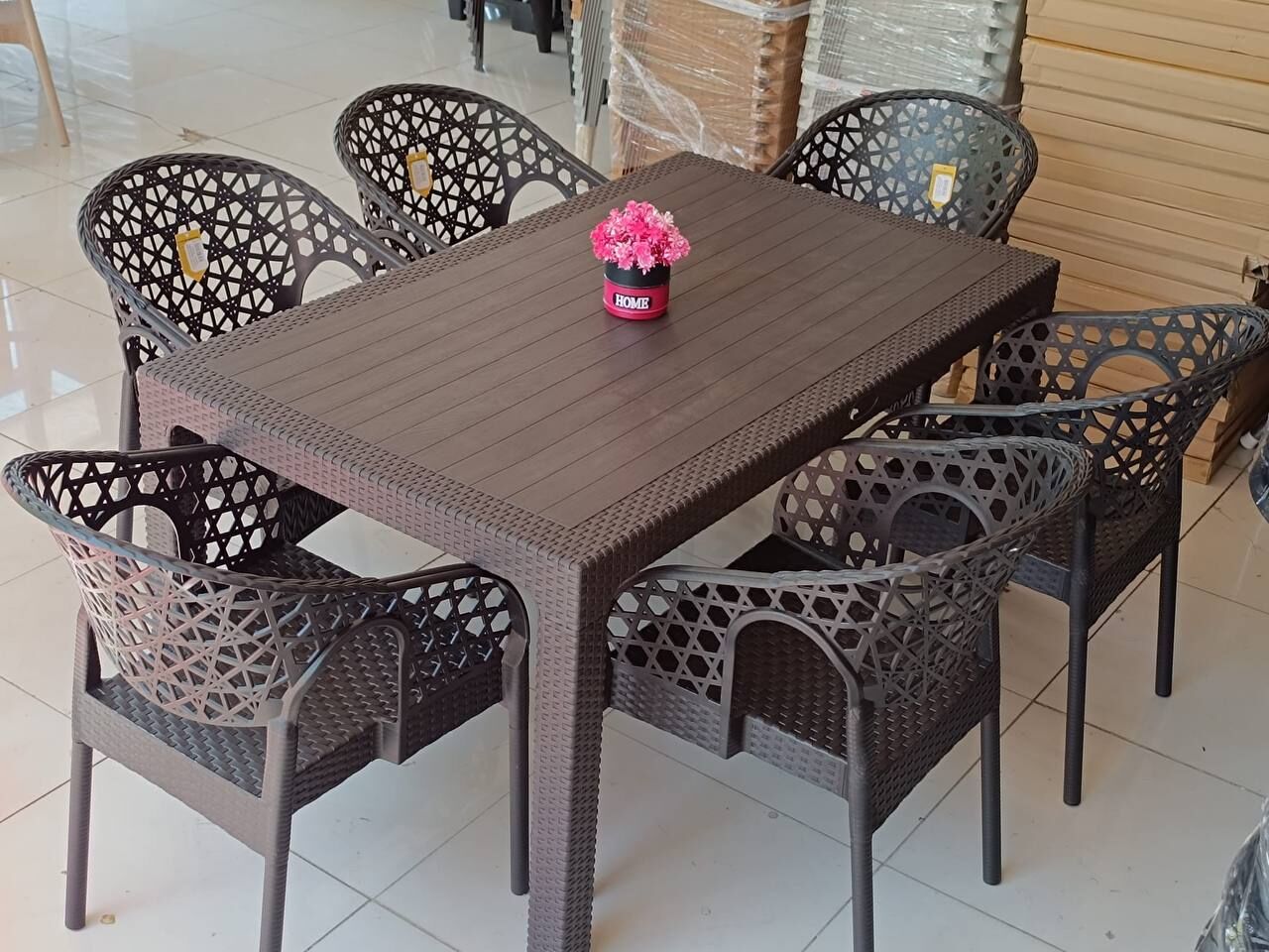 Lotus Rattan Bahçe Balkon Masa Takımı 6 Kişilik 90x150cm Camsız Set 1. Kalite
