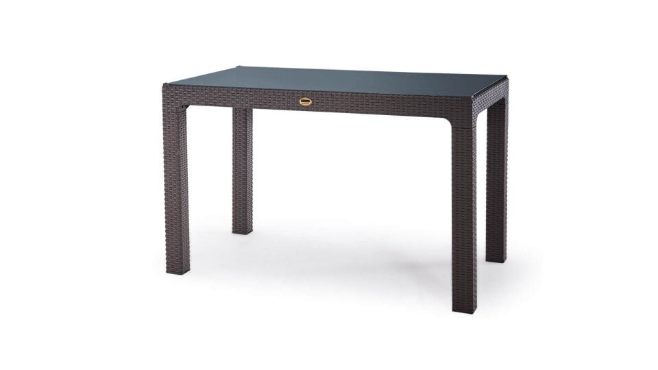 Rattan Masa 70x120 Sabit Camlı Masa - Bahçe balkon teras Masası A Plus Orta Boy Masa Kahverengi