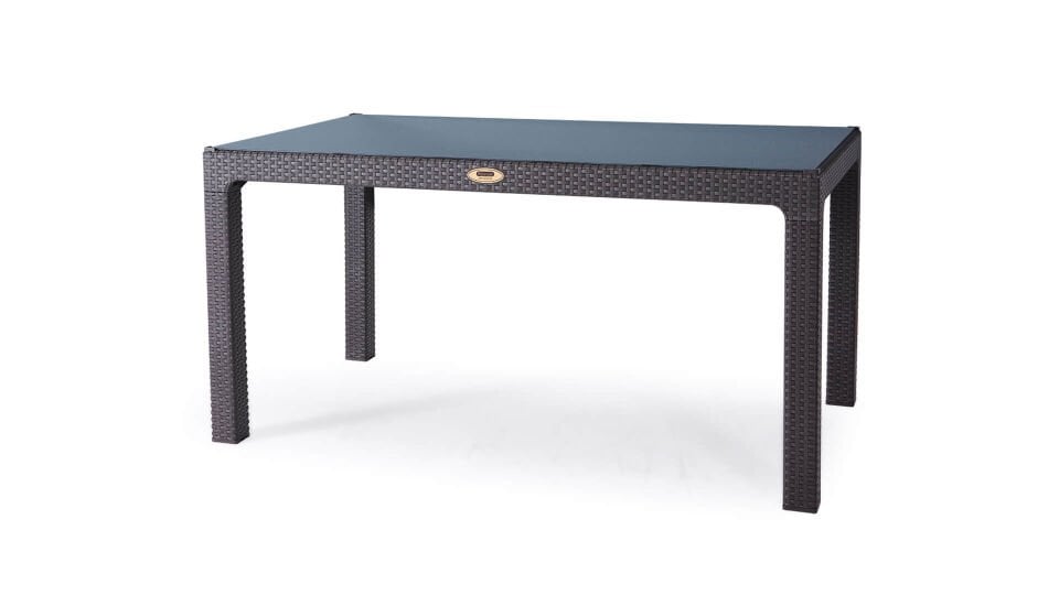 Rattan Masa 90x150 Sabit Camlı Masa - Bahçe balkon teras Masası A Plus Büyük Boy Large Masa
