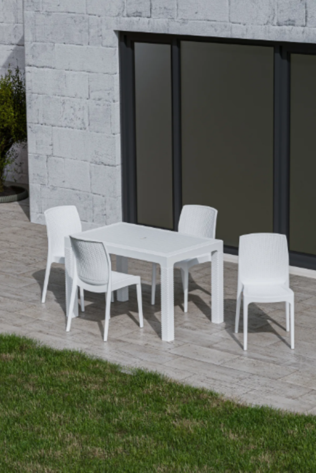 4 Kişilik 70x120 cm Rattan Masa Takımı Camlı Kolsuz Sandalye Bahçe Teras Takımı Oturma Grubu
