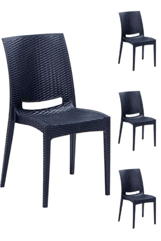 4 Kişilik 70x120 cm Rattan Masa Takımı Camlı Kolsuz Sandalye Bahçe Teras Takımı Oturma Grubu