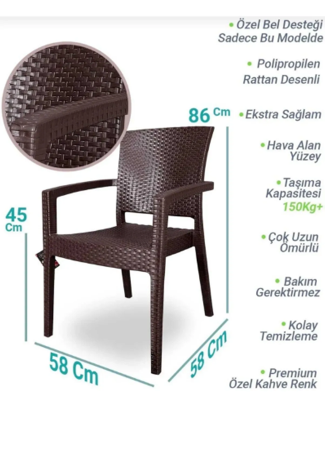 Rattan Sandalye 2 Adet Rattan Victor Kollu Sandalye Koltuk 2'li Set A plus