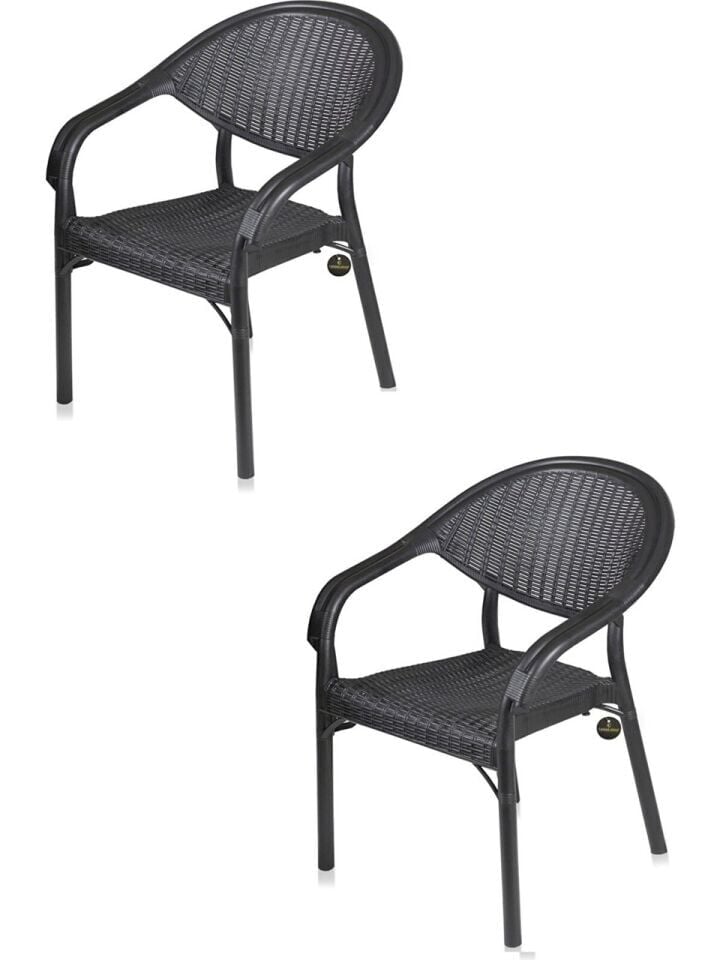 2 Adet Rattan Bambu Pro Koltuk Bahçe Sandalyesi