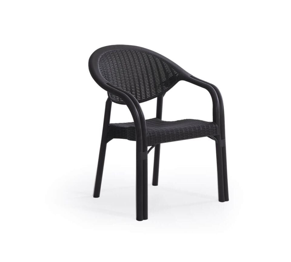 4 Adet Bambu Pro Çift Ayak Rattan Desenli Kollu Sandalye Koltuk 4'lü Set 1. Kalite Acı Kahverengi