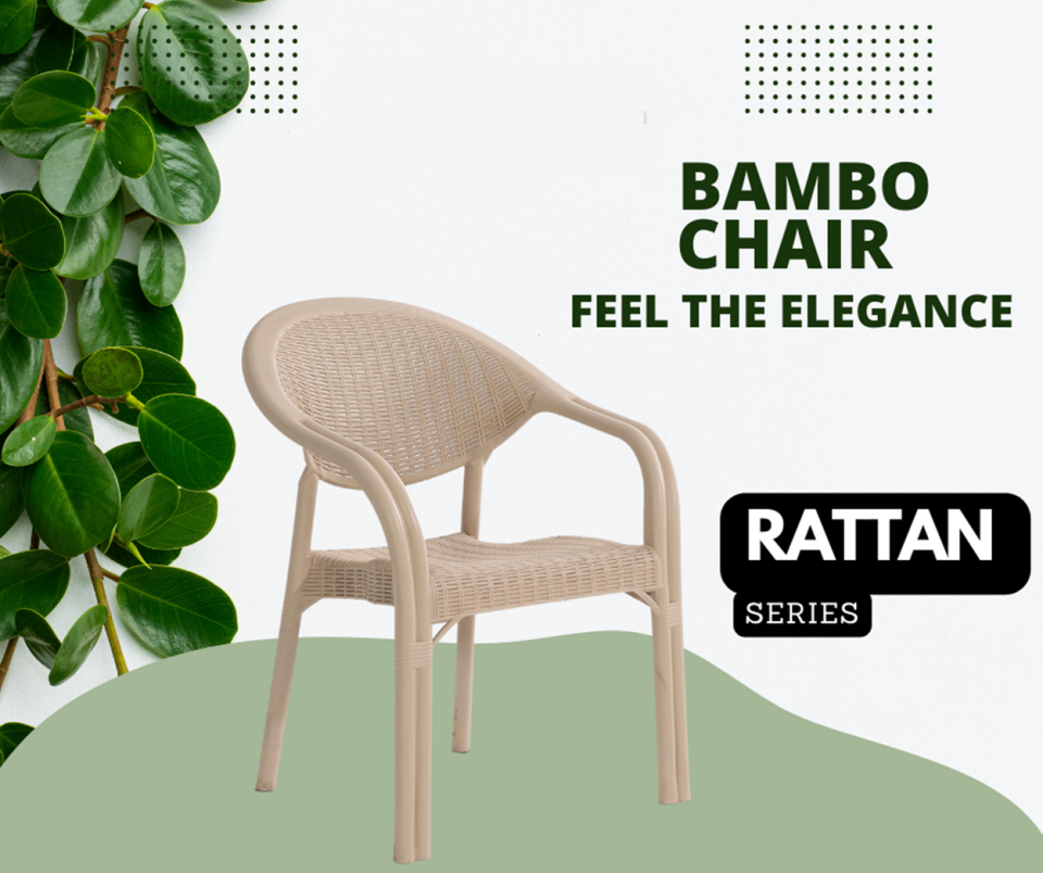 4 Adet Bambu Pro Çift Ayak Rattan Desenli Kollu Sandalye Koltuk 4'lü Set 1. Kalite Kapuçino(Bej)