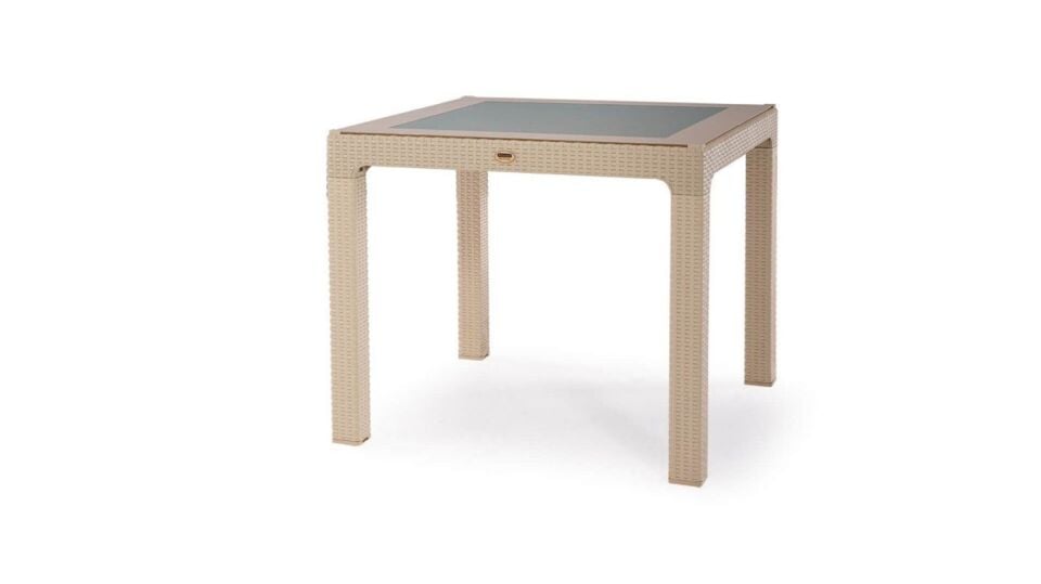 90x90 Rattan Camlı Masa Balkon Bahçe Teras Masası Kare Rattan Masa
