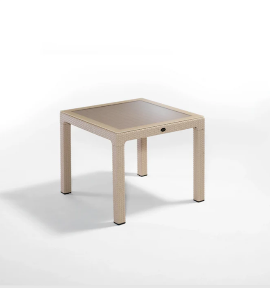 90x90 Rattan Camlı Masa Balkon Bahçe Teras Masası Kare Rattan Masa