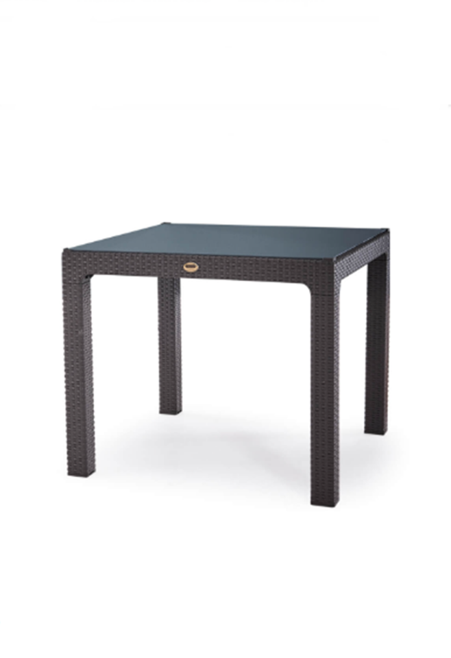 90x90 Rattan Camlı Masa Balkon Bahçe Teras Masası Kare Rattan Masa Acı Kahverengi