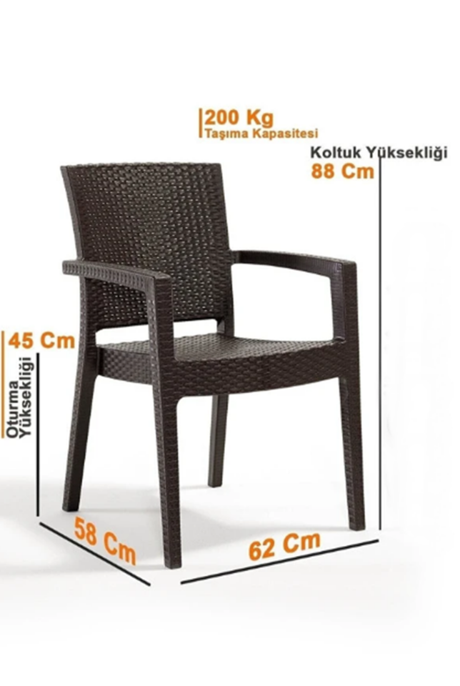 Rattan Sandalye 4 Adet Rattan Victor Kollu Sandalye Koltuk 4'lü Set A plus