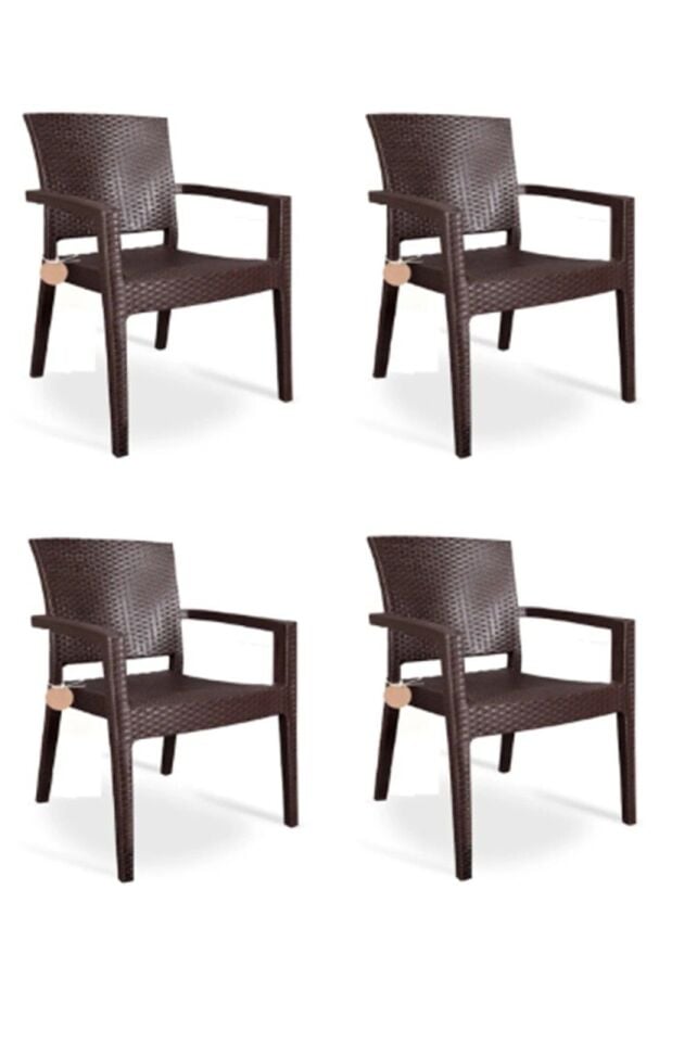 Rattan Sandalye 4 Adet Rattan Victor Kollu Sandalye Koltuk 4'lü Set A plus