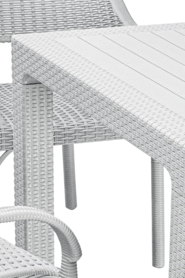 90x90 Rattan Masa Balkon Bahçe Teras Masası Kare Rattan Masa Beyaz Renk