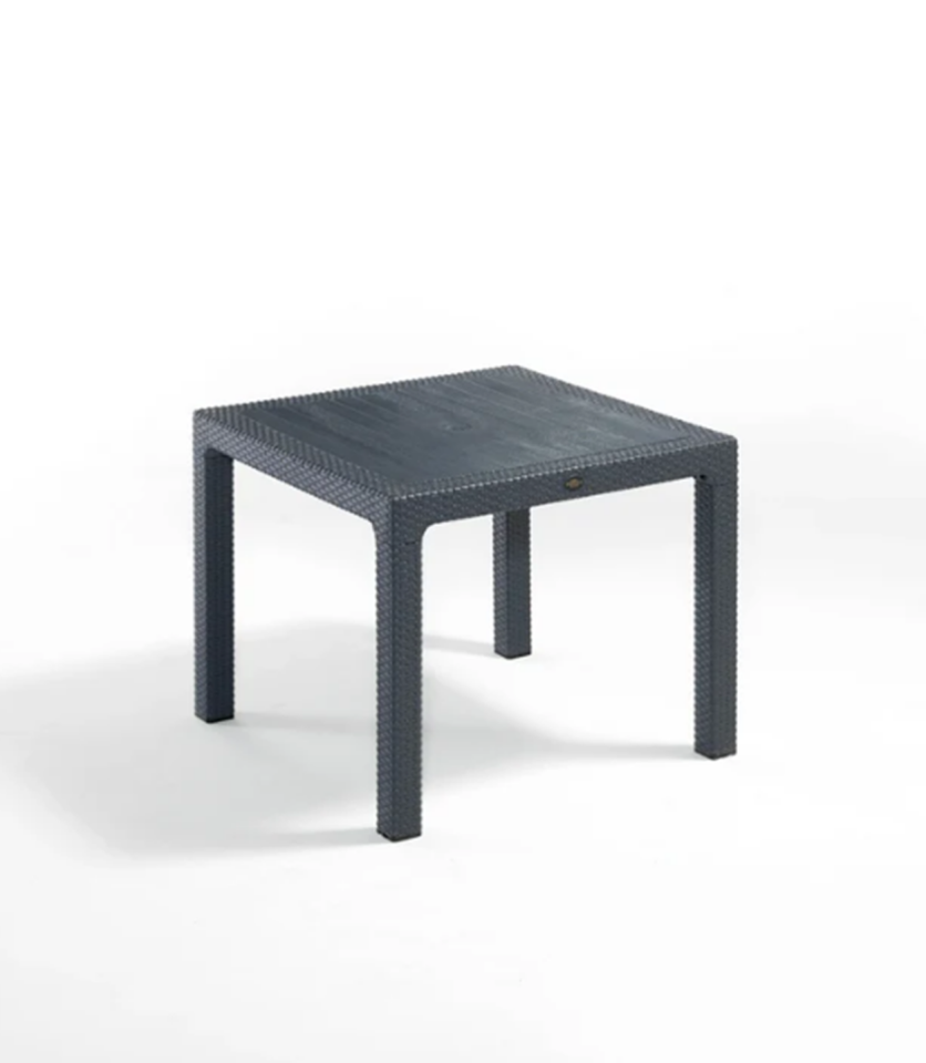 90x90 Rattan Masa Balkon Bahçe Teras Masası Kare Rattan Masa Antrasit Renk
