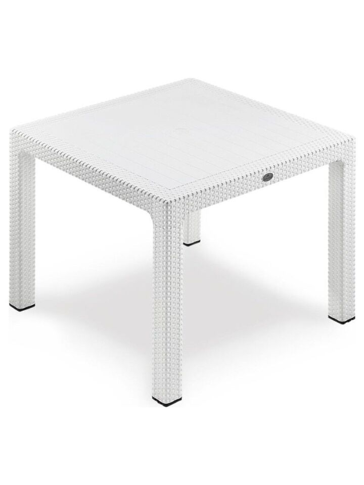 90x90 Rattan Masa Balkon Bahçe Teras Masası Kare Rattan Masa Beyaz Renk