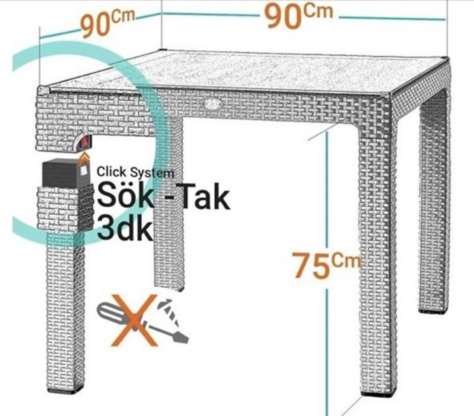 90x90 Rattan Masa Balkon Bahçe Teras Masası Kare Rattan Masa Beyaz Renk