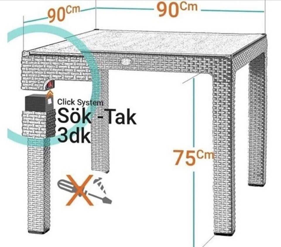90x90 Rattan Masa Balkon Bahçe Teras Masası Kare Rattan Masa