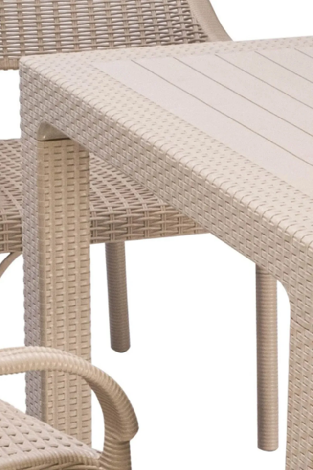 90x90 Rattan Masa Balkon Bahçe Teras Masası Kare Rattan Masa Kapuçino(Bej)