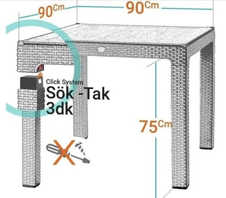 90x90 Rattan Masa Balkon Bahçe Teras Masası Kare Rattan Masa Antrasit Renk