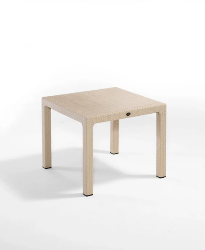90x90 Rattan Masa Balkon Bahçe Teras Masası Kare Rattan Masa Kapuçino(Bej)