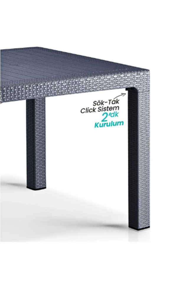 Rattan Masa 70x120 Sabit Camlı Masa - Bahçe balkon teras Masası A Plus Orta Boy Masa
