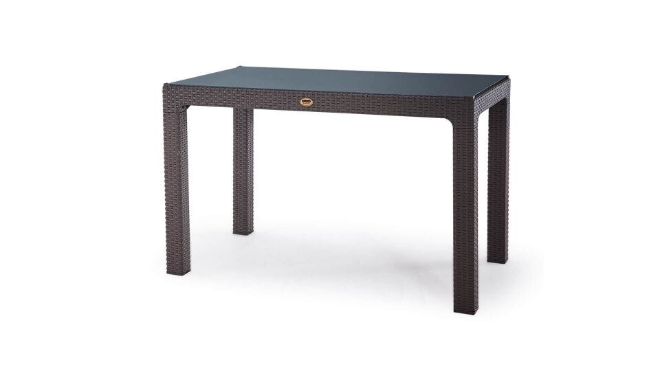 Rattan Masa 70x120 Sabit Camlı Masa - Bahçe balkon teras Masası A Plus Orta Boy Masa Kahverengi