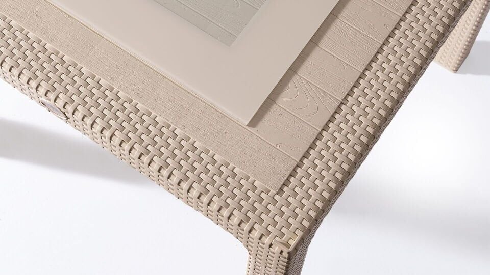 Rattan Masa 70x120 Sabit Camlı Masa - Bahçe balkon teras Masası A Plus Orta Boy Masa Kapuçino(Bej)