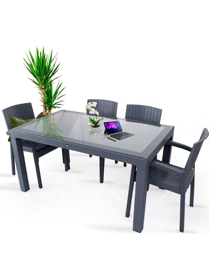 Rattan Bahçe Balkon Masa Takımı 4 Kişilik Victor Koltuk 90x150cm Camlı Set Pro 1. Kalite(Kopya)(Kopya)
