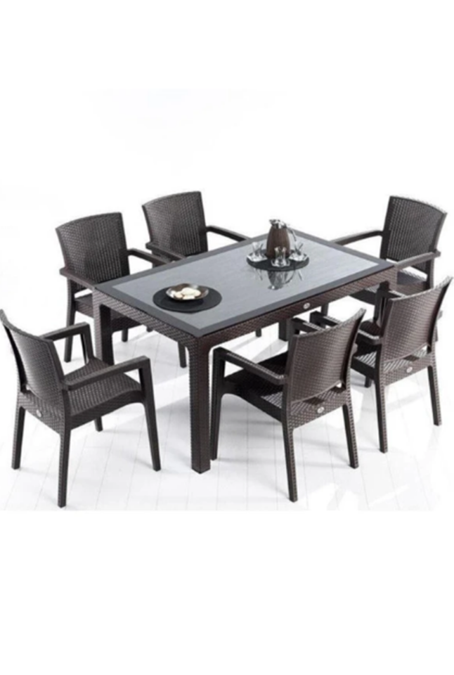 6 Kişilik Rattan Bahçe Balkon Masa Takımı 6 Adet Victor Koltuk 90x150 Camlı Set A Plus Large(Kopya)(Kopya)(Kopya)