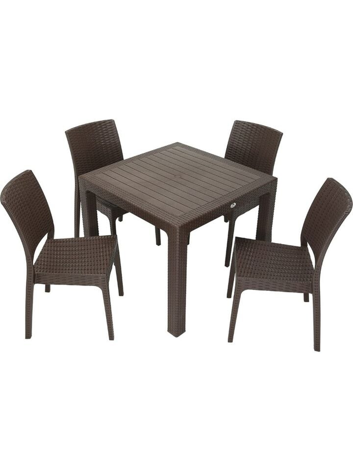 90x90 cm Rattan 4 Kişilik Kare Masa seti Kolsuz Sandalye Bahçe Teras Takımı Oturma Grubu