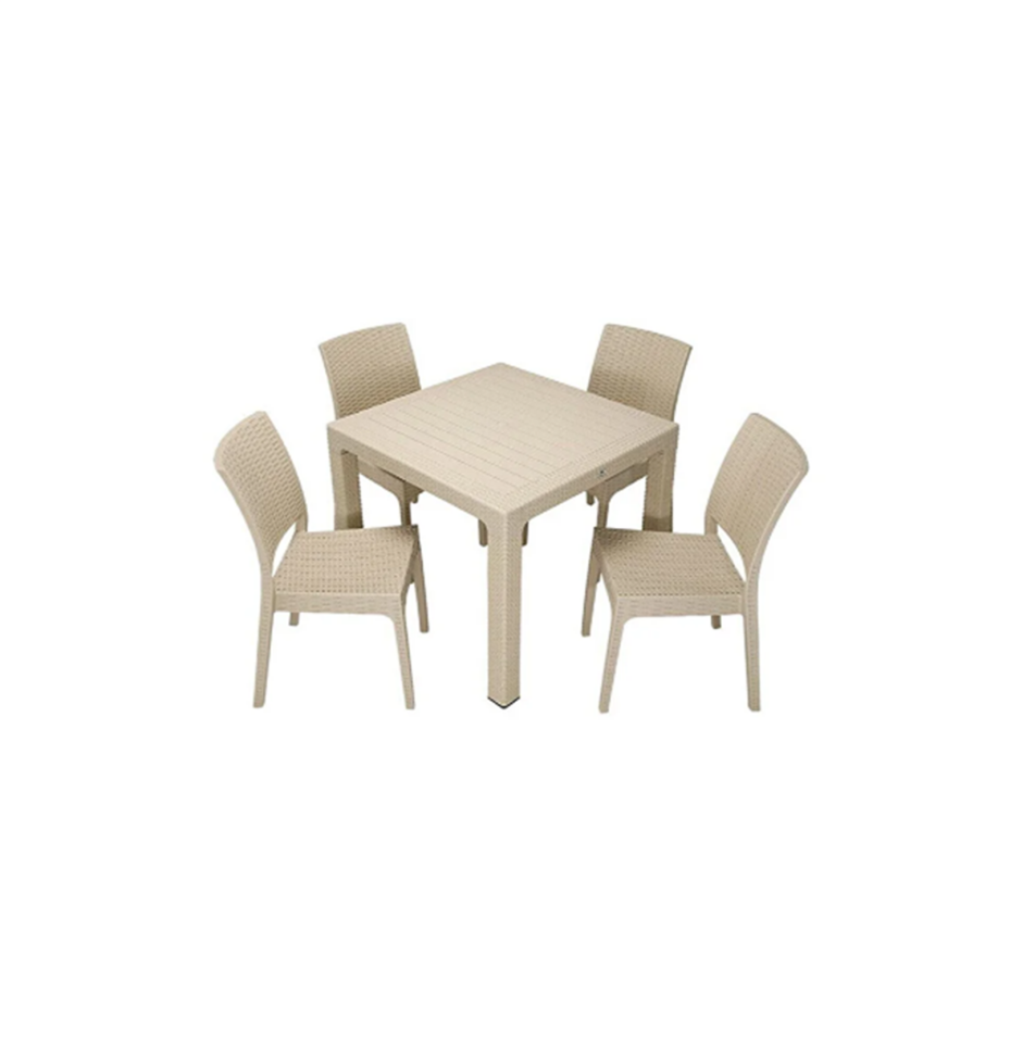 90x90 cm Rattan 4 Kişilik Kare Masa seti Kolsuz Sandalye Bahçe Teras Takımı Oturma Grubu