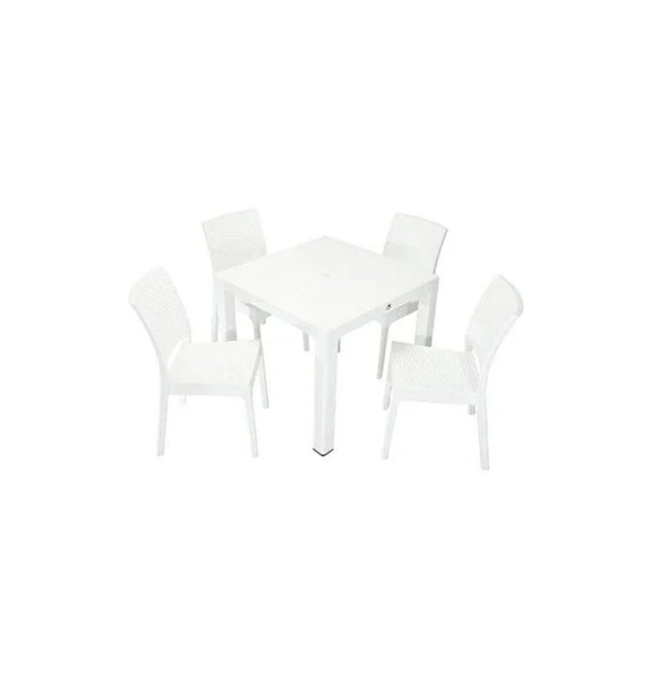 90x90 cm Rattan 4 Kişilik Kare Masa seti Kolsuz Sandalye Bahçe Teras Takımı Oturma Grubu Beyaz Renk