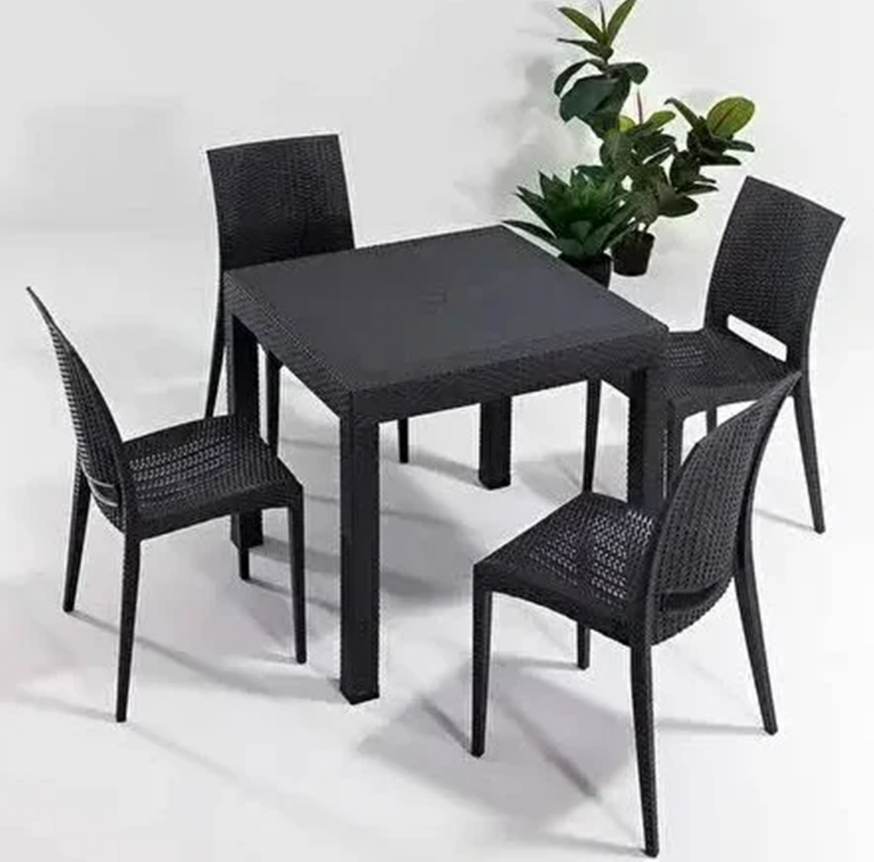 90x90 cm Rattan 4 Kişilik Kare Masa seti Kolsuz Sandalye Bahçe Teras Takımı Oturma Grubu