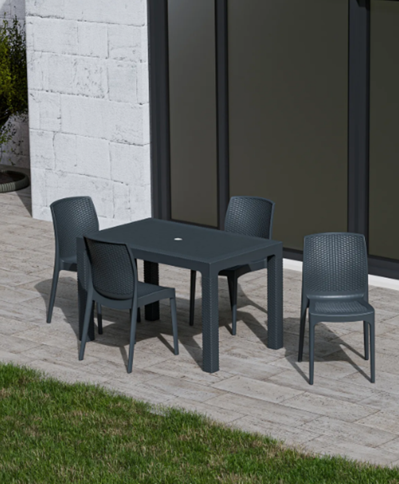 70x120 cm Rattan 4 Kişilik Masa seti Kolsuz Sandalye Bahçe Teras Takımı Camsız Oturma Grubu
