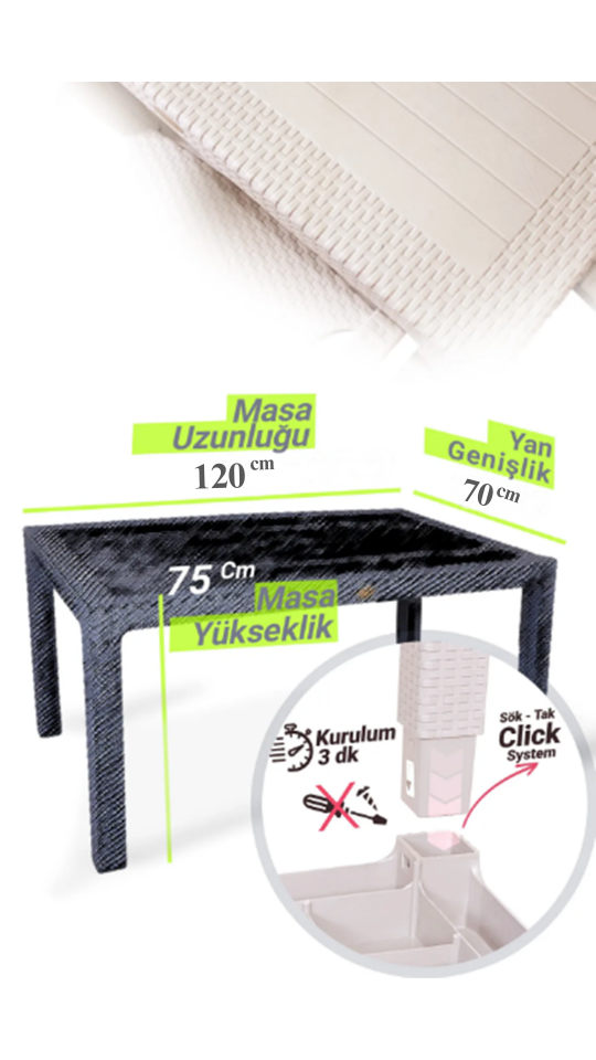 70x120 cm Rattan 4 Kişilik Masa seti Kolsuz Sandalye Bahçe Teras Takımı Camsız Oturma Grubu