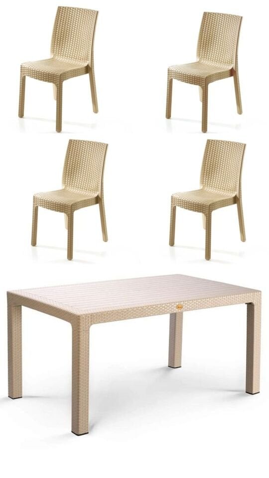 70x120 cm Rattan 4 Kişilik Masa seti Kolsuz Sandalye Bahçe Teras Takımı Camsız Oturma Grubu