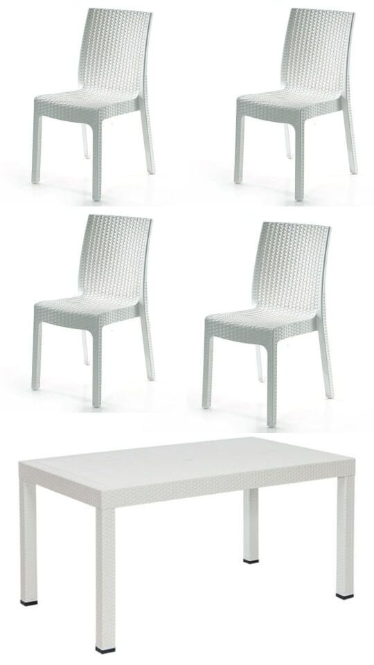 70x120 cm Rattan 4 Kişilik Masa seti Kolsuz Sandalye Bahçe Teras Takımı Camsız Oturma Grubu