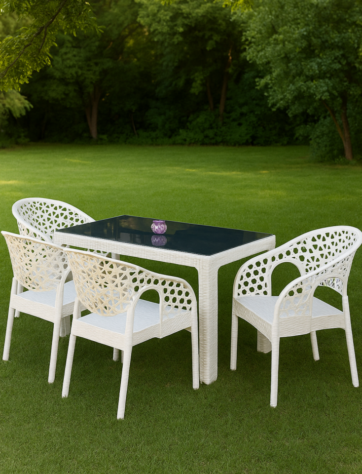 Lotus 4 Kişilik Sandalye Rattan Bahçe Balkon Masa Takımı 70x120 cm Camlı Masa Pro 1.Kalite