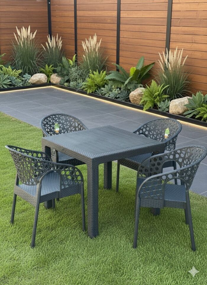 Lotus Kare Masa Takımı 90x90 masa 4 kişilik Masa Seti Antrasit Renk