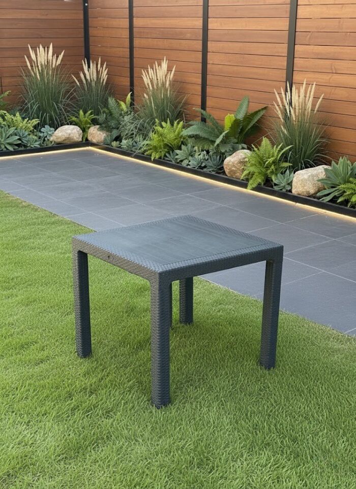 Lotus Kare Masa Takımı 90x90 masa 4 kişilik Masa Seti Antrasit Renk