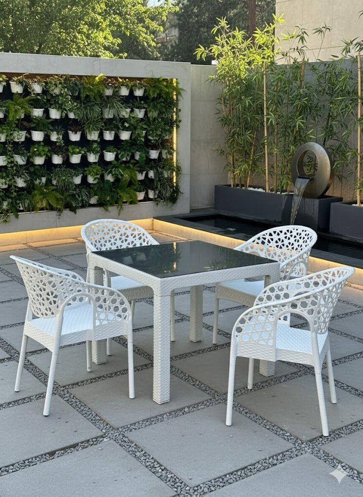 Lotus Kare Masa Takımı 90x90 cm camlı masa 4 kişilik Masa Seti