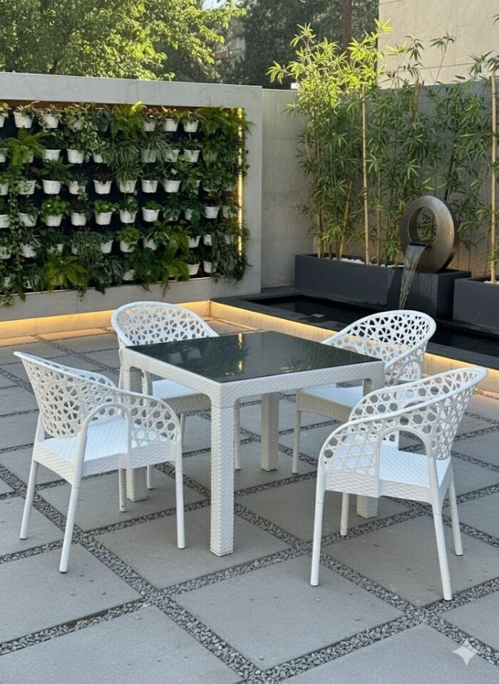 Lotus Kare Masa Takımı 90x90 cm camlı masa 4 kişilik Masa Seti