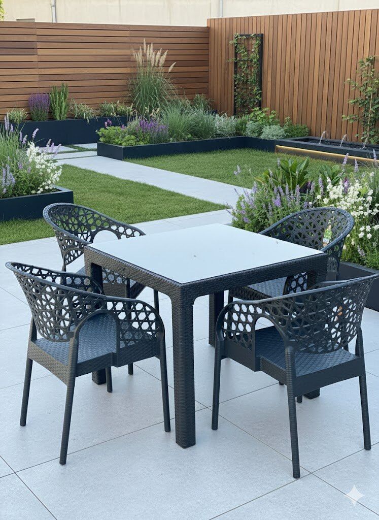 Lotus Kare Masa Takımı 90x90 cm camlı masa 4 kişilik Masa Seti