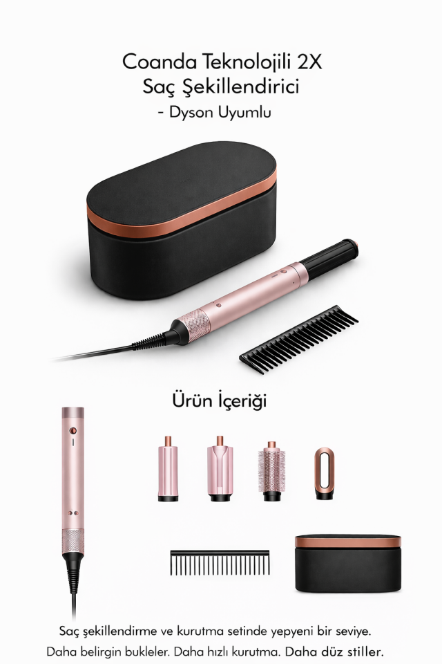 Coanda Teknolojili 2X Saç Şekillendirici – Profesyonel Styler – 5 Başlık