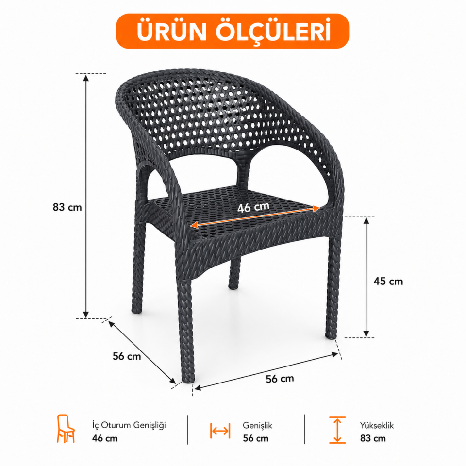 4 Kişilik Antrasit Bahçe Masa Takımı 70x120 cm Rattan Görünümlü Balkon Teras Masa Sandalye Seti