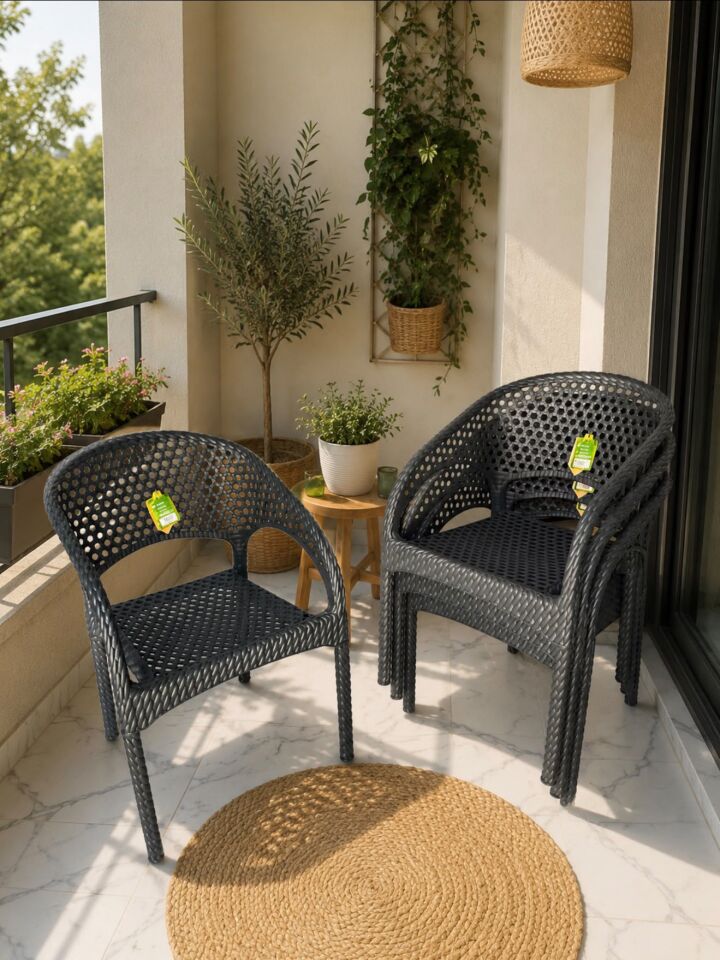 4 Kişilik Rattan Görünümlü Balkon Bahçe Masa Sandalye Takımı 80x80 cm masa | Gizli Demir Şaseli