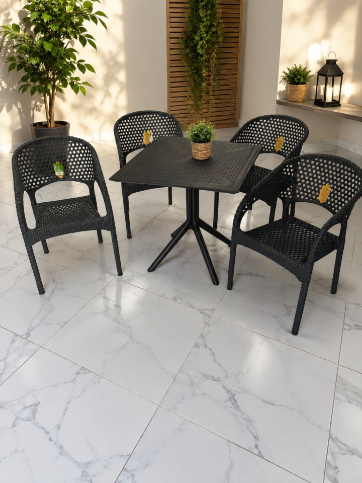 4 Kişilik Rattan Görünümlü Balkon Bahçe Masa Sandalye Takımı 80x80 cm masa | Gizli Demir Şaseli