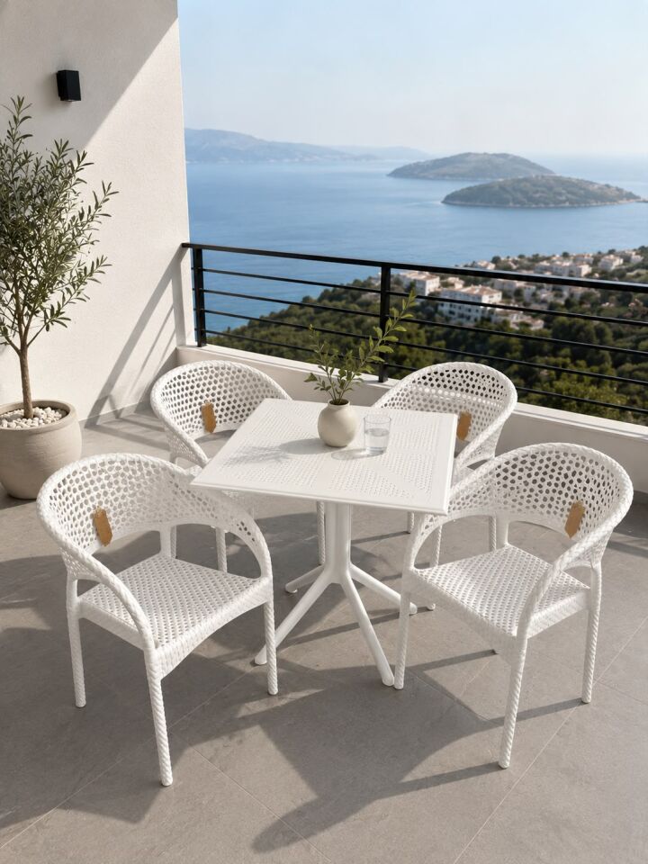 4 Kişilik Rattan Görünümlü Balkon Bahçe Masa Sandalye Takımı 80x80 cm masa | Gizli Demir Şaseli