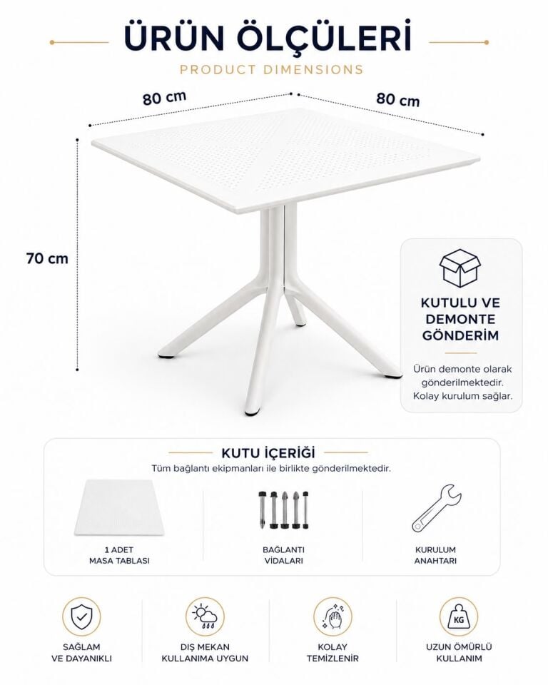 4 Kişilik Rattan Görünümlü Balkon Bahçe Masa Sandalye Takımı 80x80 cm masa | Gizli Demir Şaseli Beyaz Renk