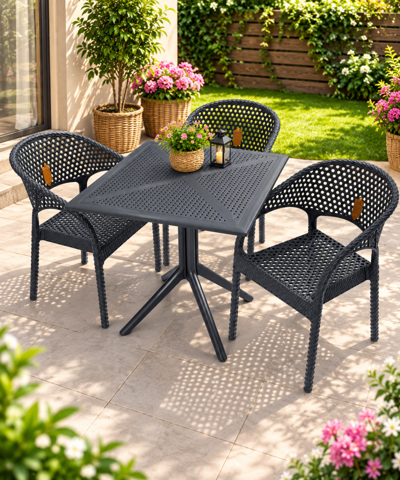 3 Kişilik Rattan Görünümlü Balkon Bahçe Masa Sandalye Takımı 80x80 cm masa | Gizli Demir Şaseli